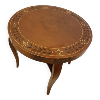 Brown Art Deco round side table in wood, hand-painted top (1930s)