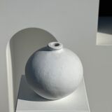 Handcrafted terracotta ball vase painted white H:24 D:26