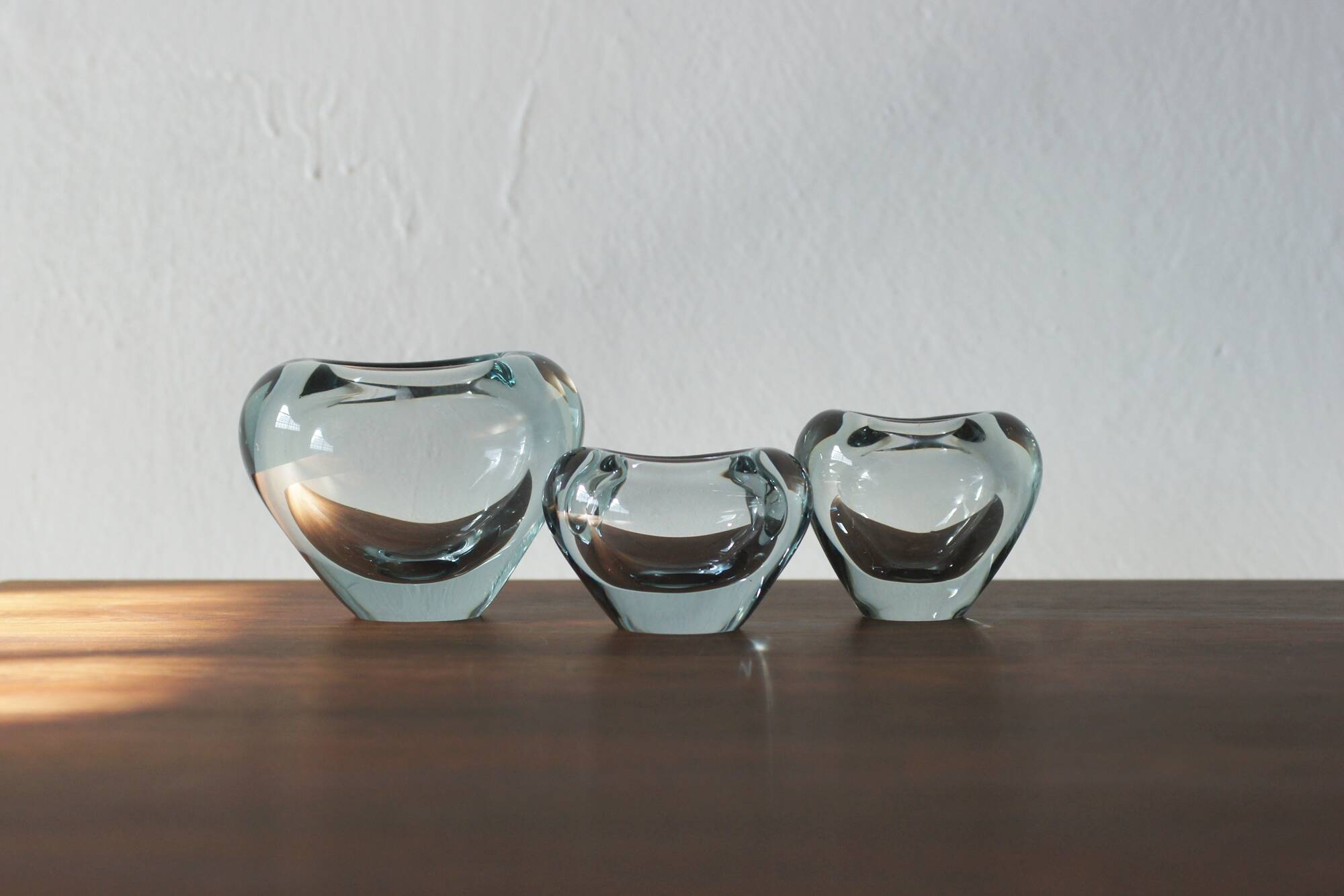 Blue Heart Vases by Per Lütken for Holmegaard, Denmark, Set of 3