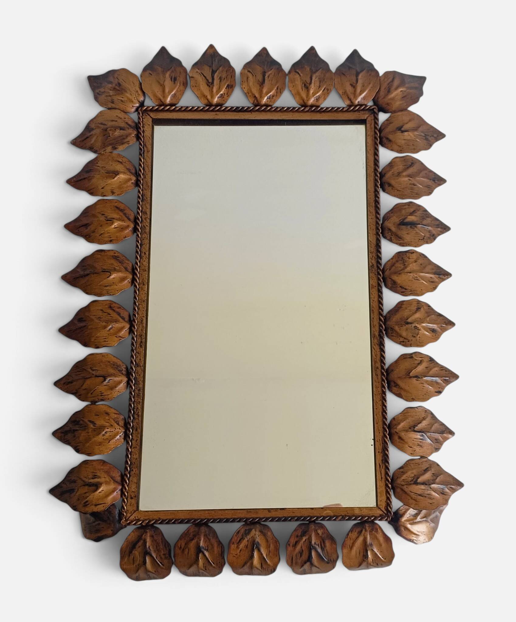 Spanish Mid-Century Wrought Iron Mirror with Foliage Frame, Circa 1950s