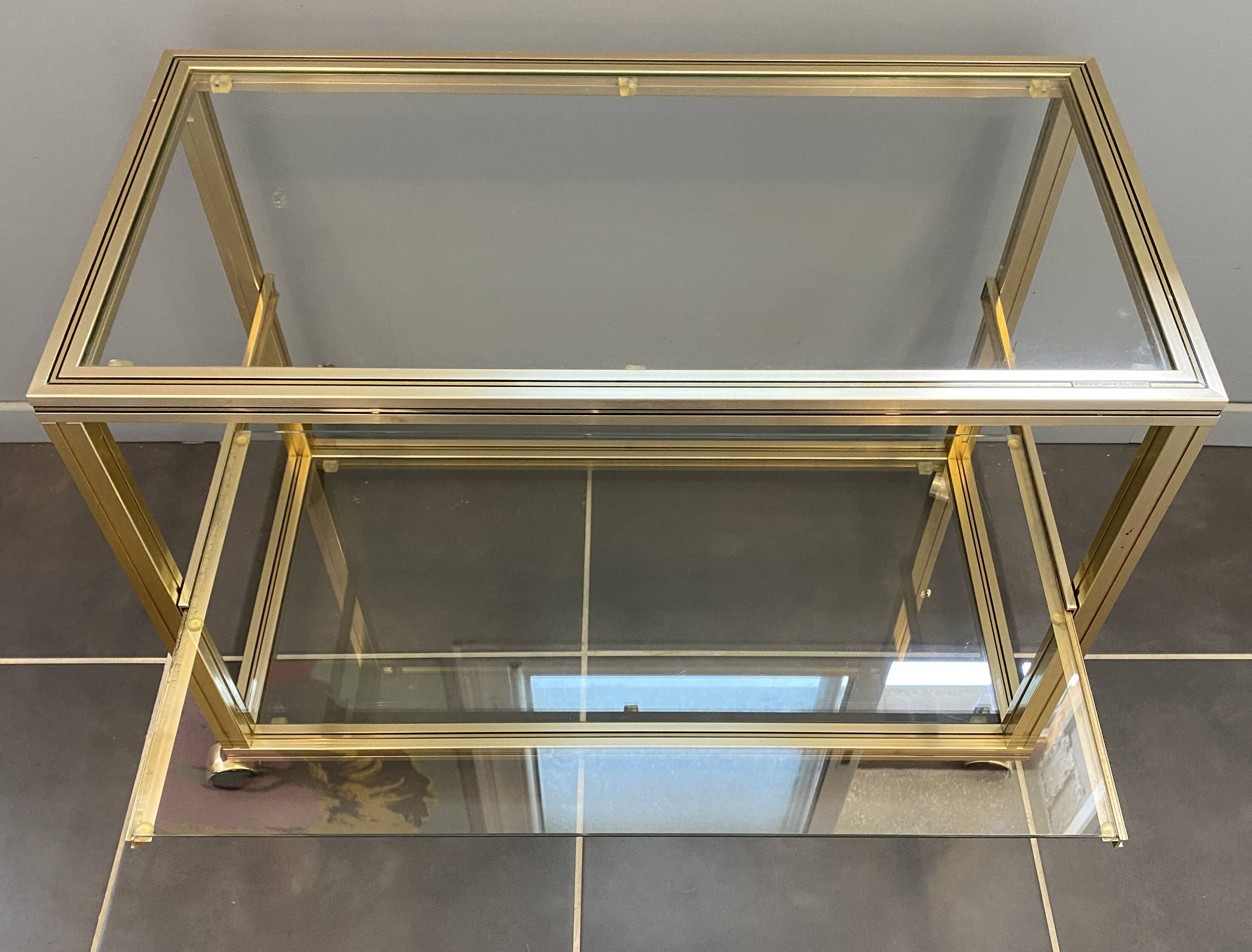 Television storage unit hi-fi video metal gold glass Pierre Vandel Paris 1970