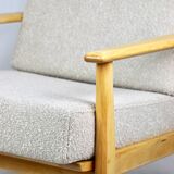 Vintage Danish armchair, 1970s, beige boucle - light wood - 2 pieces available