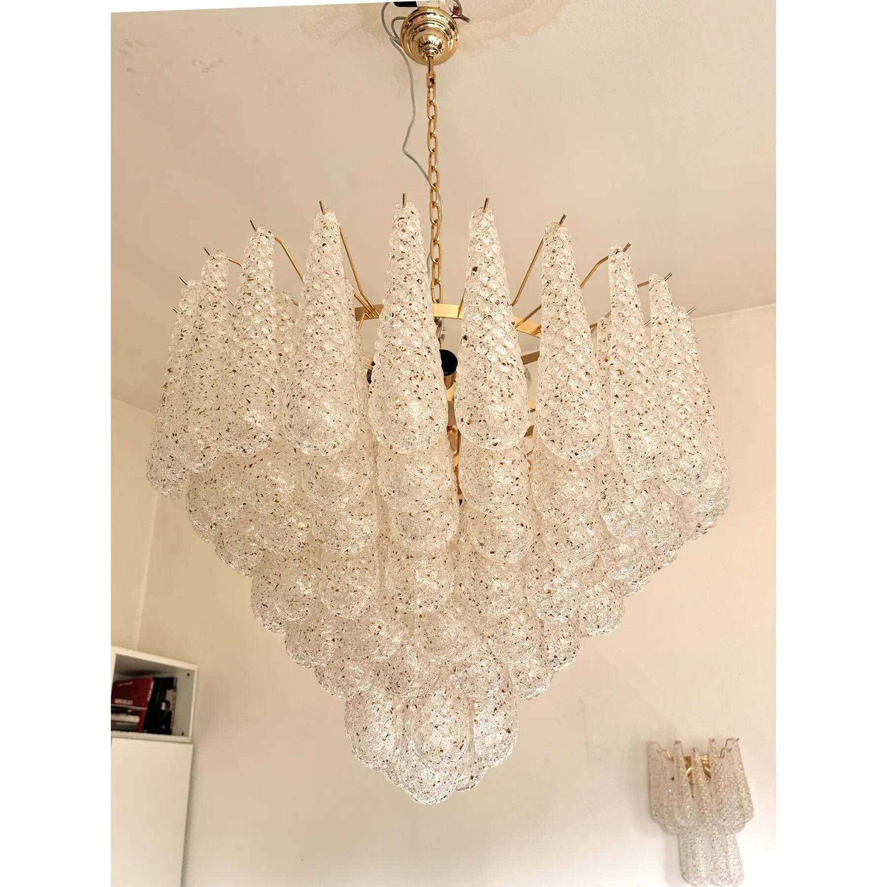 Huge Italian "Conchiglie" Murano Glass Gold Chandelier