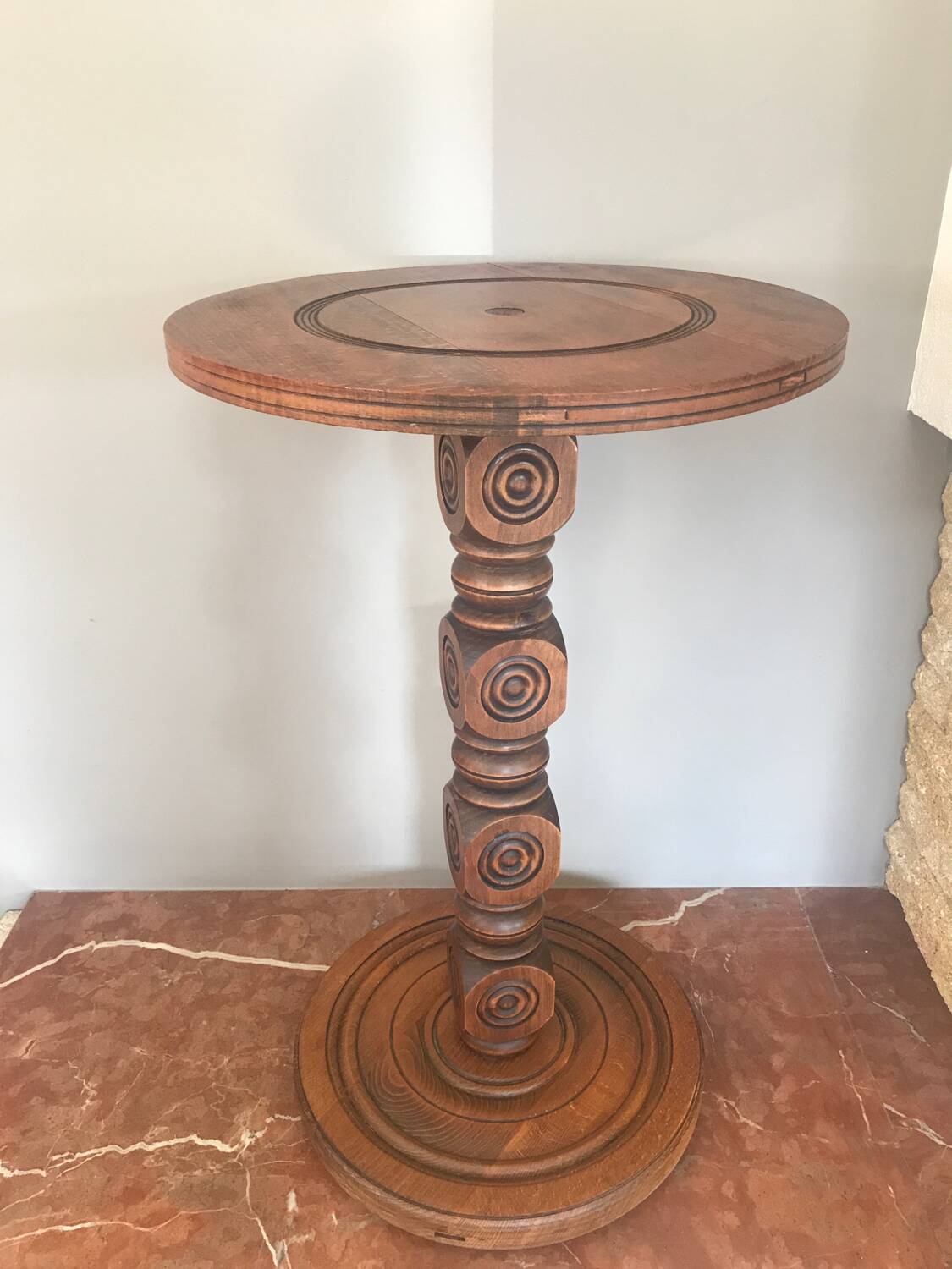 Mid century turned wood side table