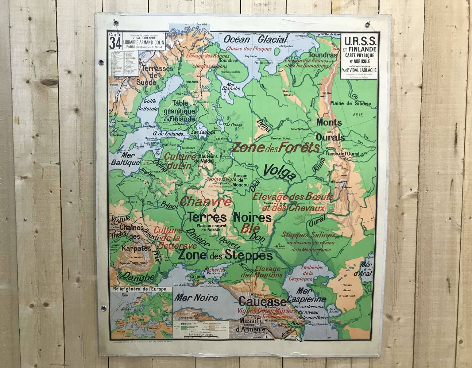 USSR and Finland, Map N°34 and 34bis by Vidal-Lablache, Librairie Armand Colin