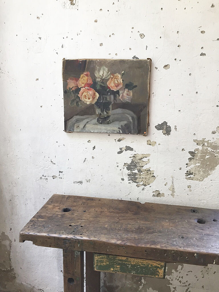 Canvas oil on panel with flowers