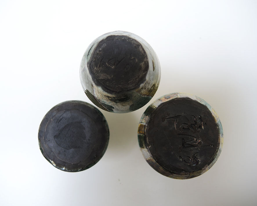 3 old ceramic soliflores vases signed