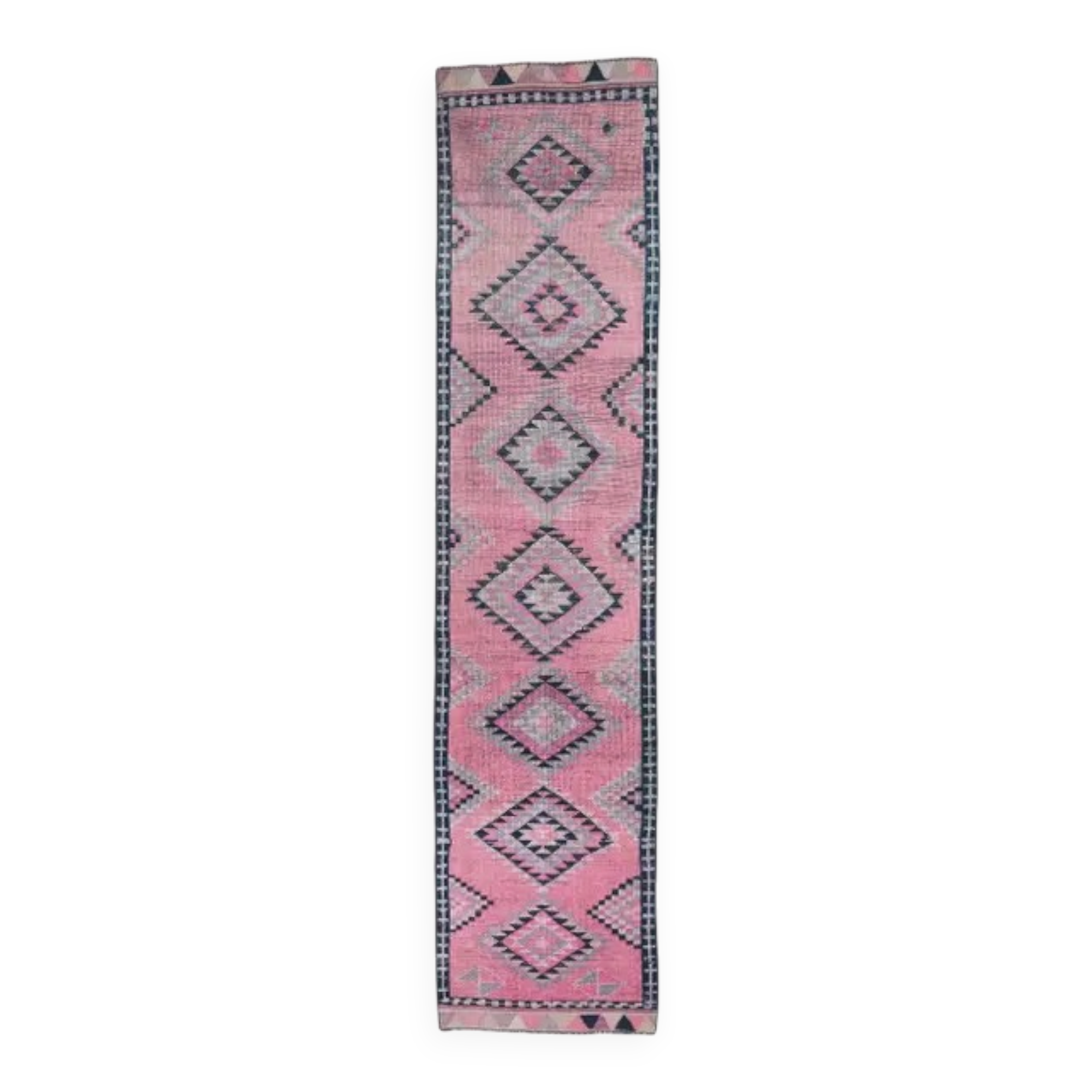 1970s Turkish Handmade Wool Pink Runner 81x363