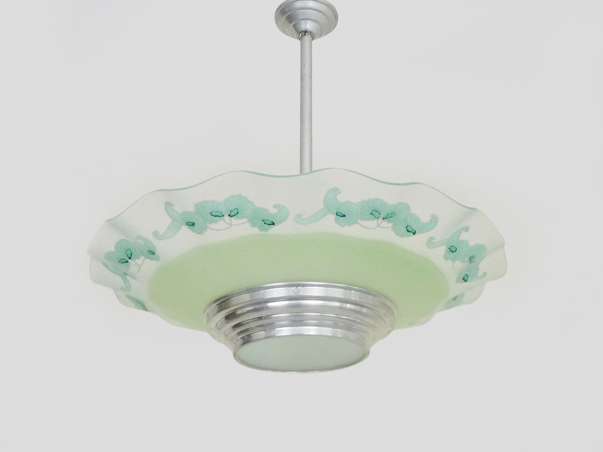 Chandeliers, green glass with floral motifs, art deco ceiling lamp with 1 lights