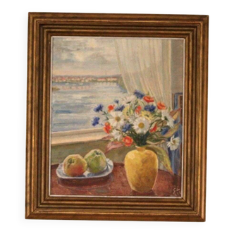 Nature morte avec vue par la fenêtre, par Gerhard Larsson, 1953