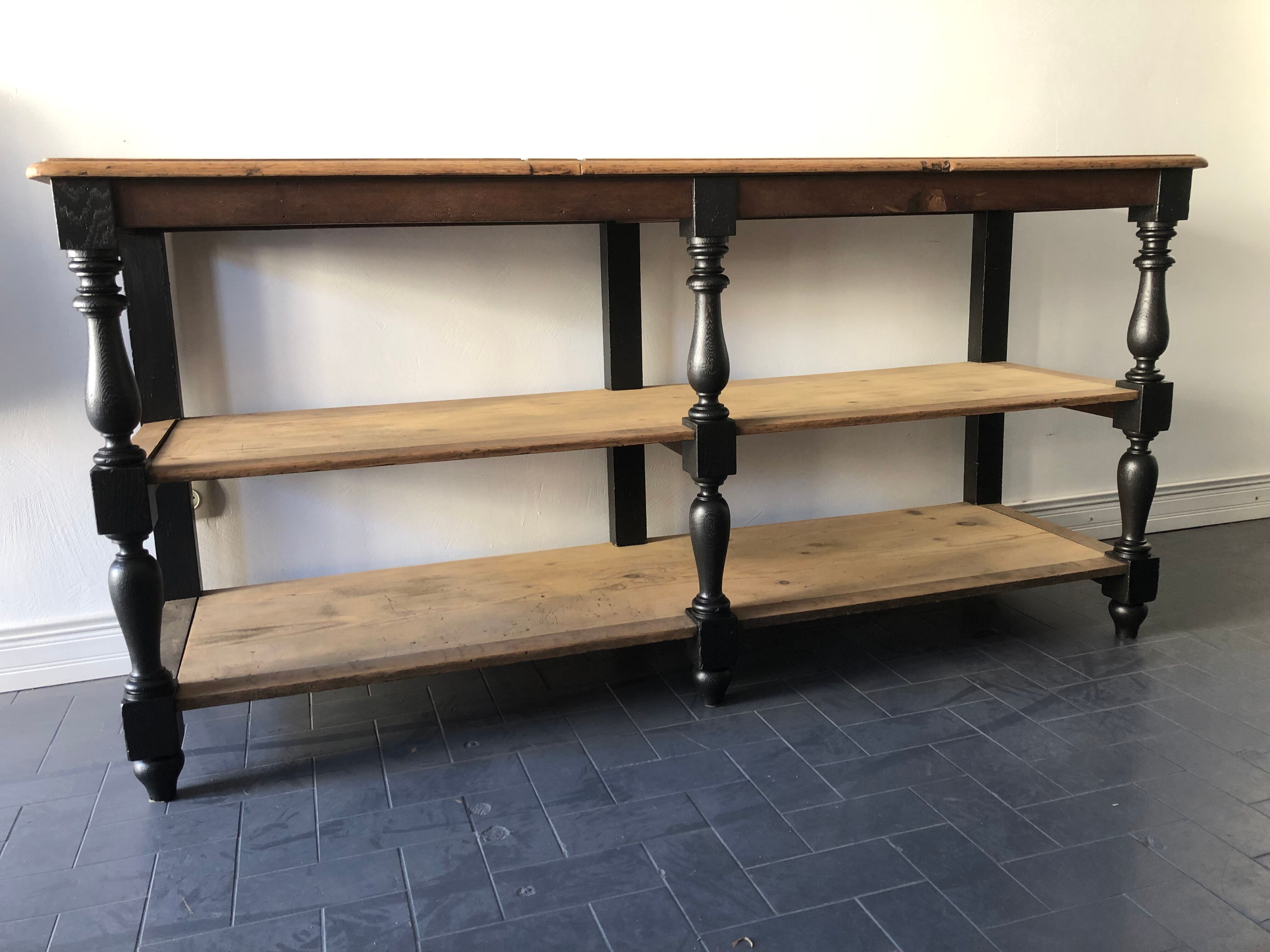 Draper in oak trade counter table / haberdashery