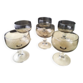 6 Vintage Smoke-Colored Glass Bowls from the 1970s