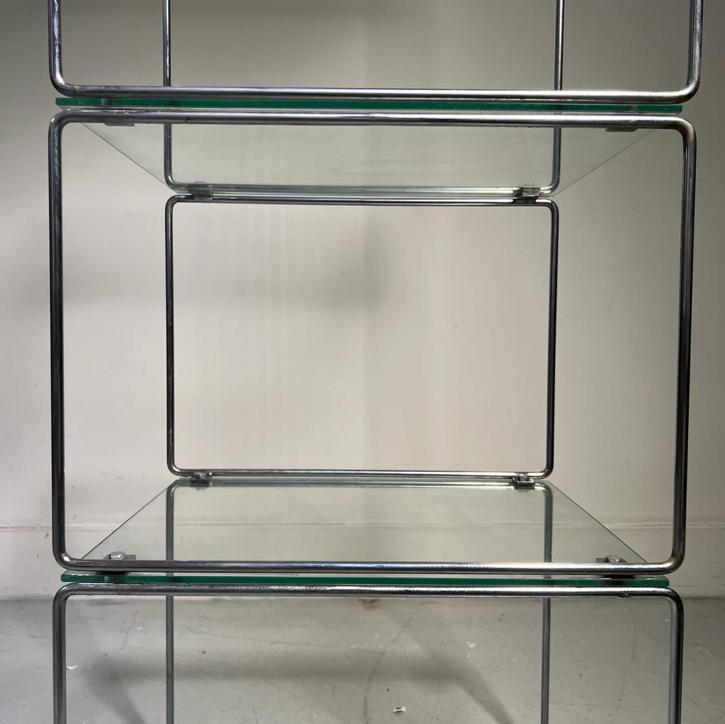 Library in tibular steel and glass, design 1970