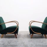 1930 Jindrich Halabala Bentwood Armchair in Emerald Green Velvet