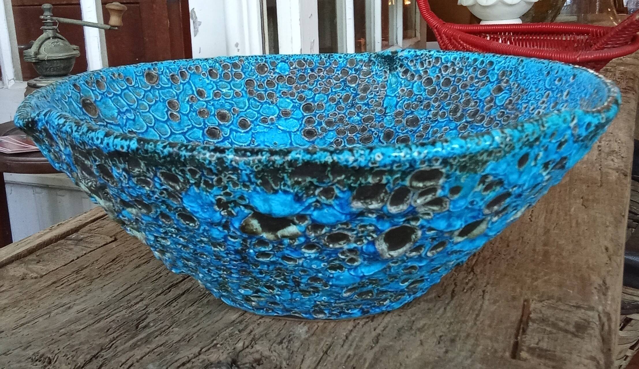 Vintage flat salad bowl Fat lava ceramic called eruptive
