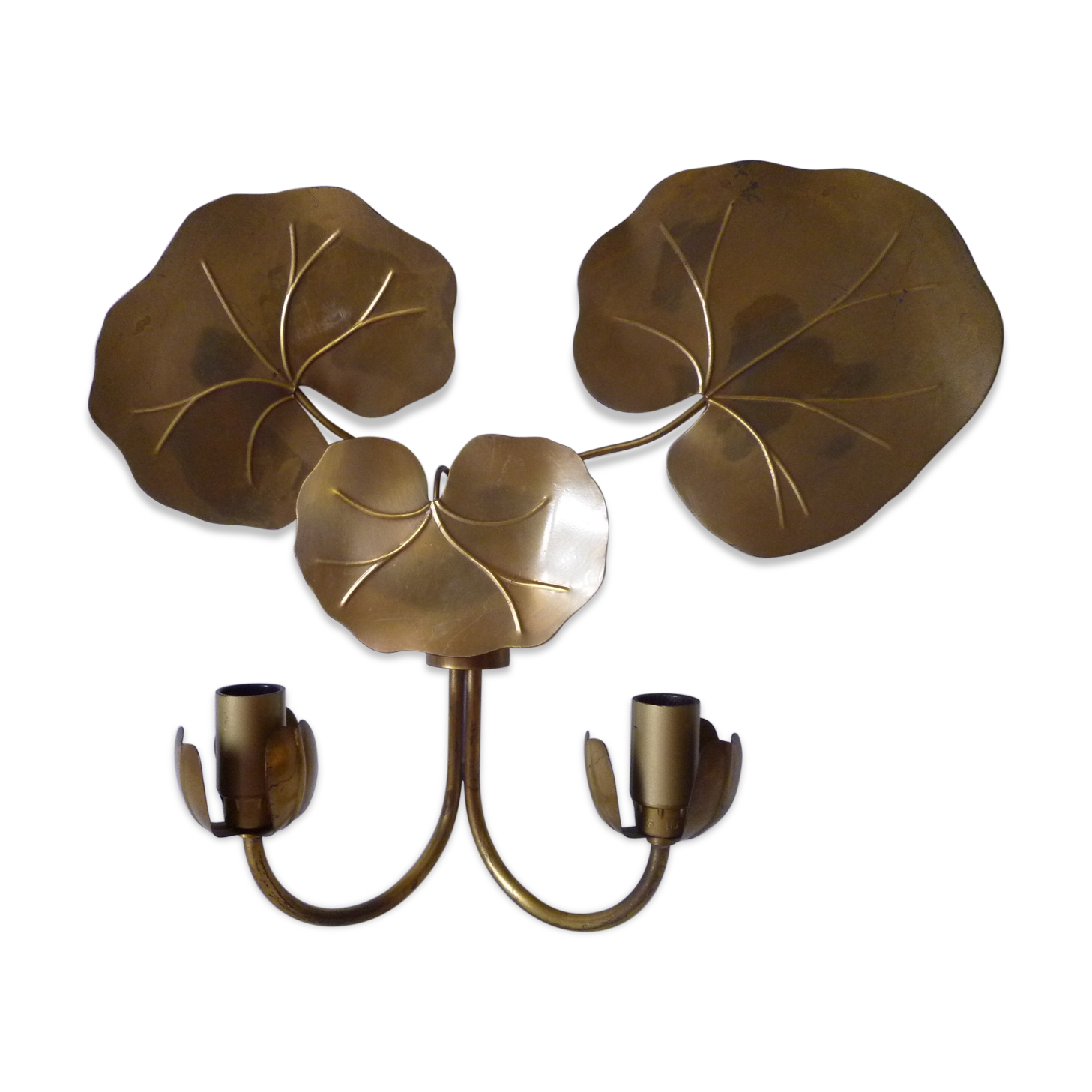 Double water lily wall light in brass