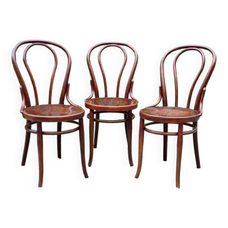 3 bistro chairs n°18 seated with decoration circa 1900