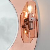 Designer mirror with its Italian pink glass sconces Veca vintage 1970.