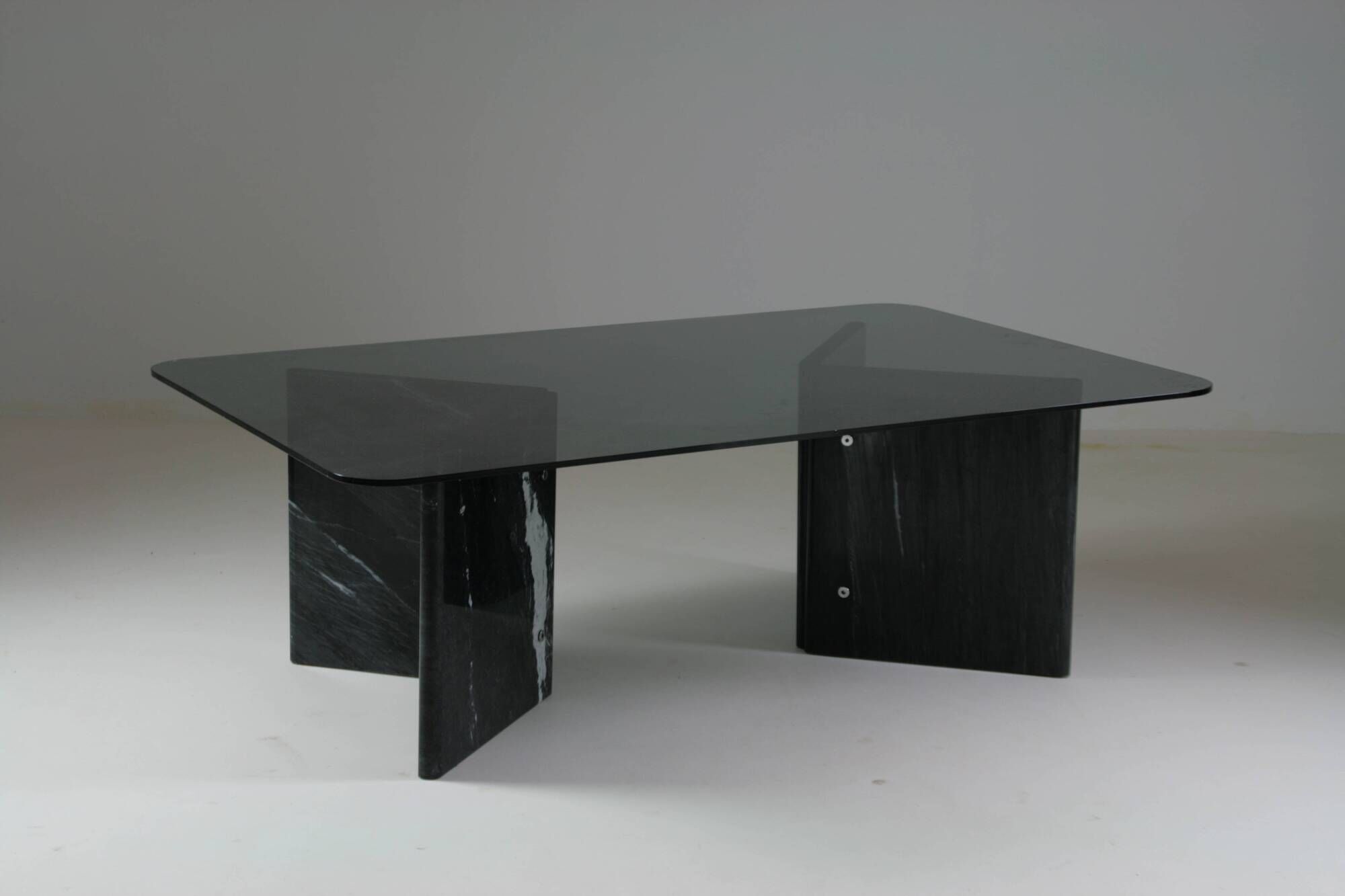 Black veined marble coffee table with smoked glass top, Italy 1970