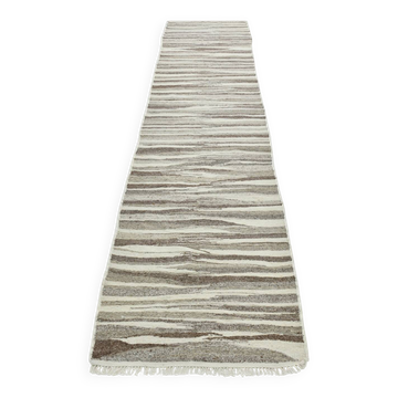 Tapis de couloir Kilim ethnique vintage à rayures, 79 x 356 cm