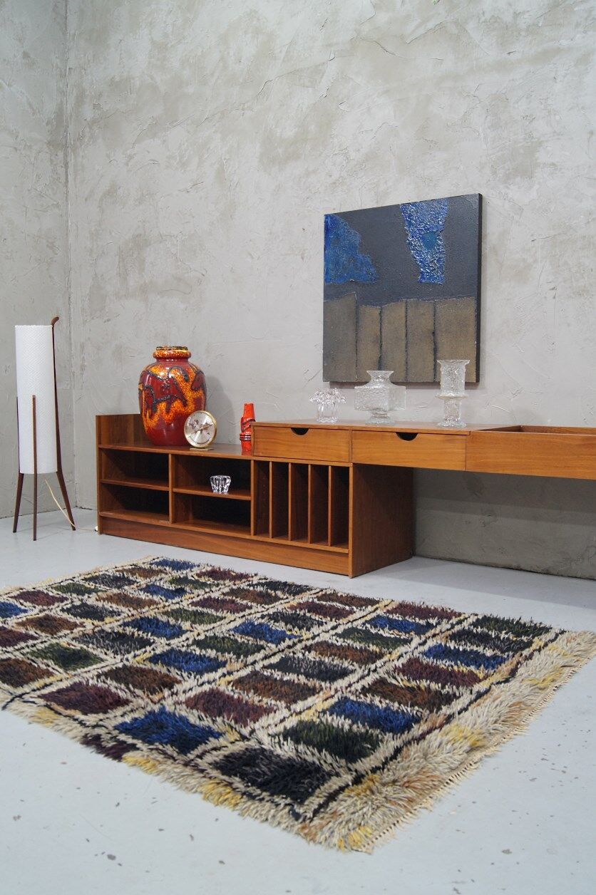 Large Scandinavian handmade Rya Rug, 1960s, 210x140 cm