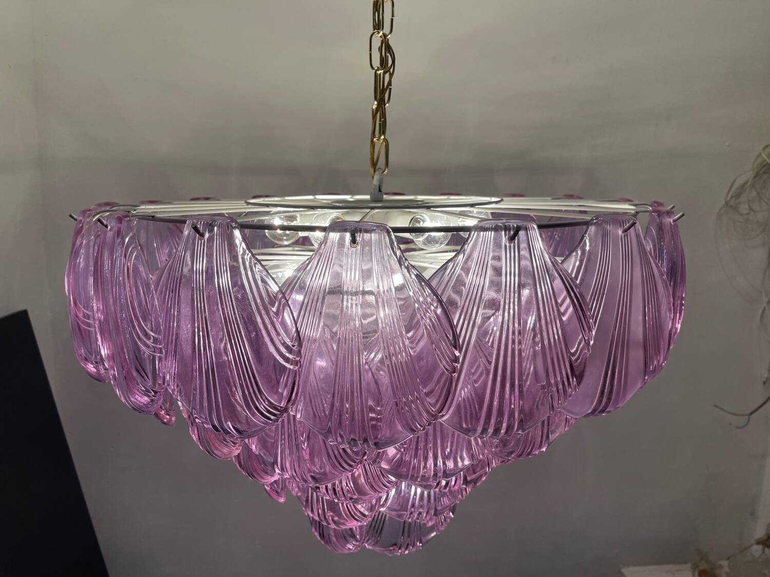 Large Retro Shell Glass Lavender Blue Chandelier