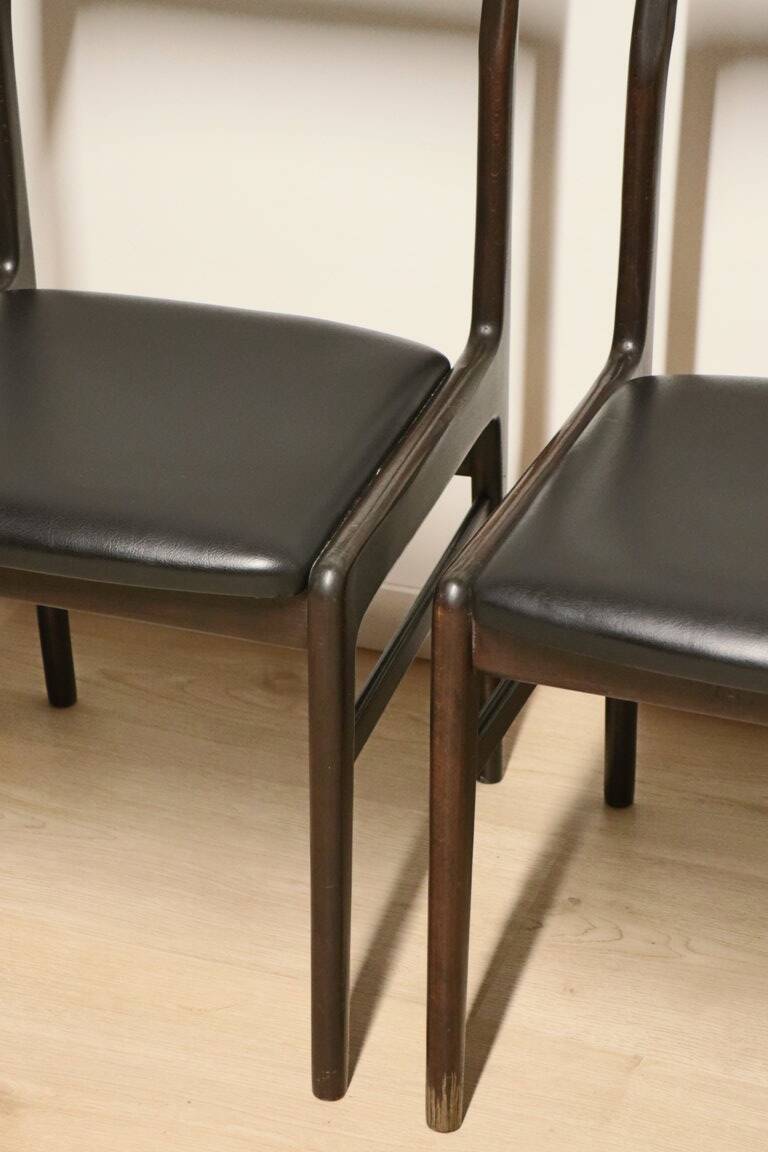 Set of 4 vintage chairs in teak and imitation leather, 1960s