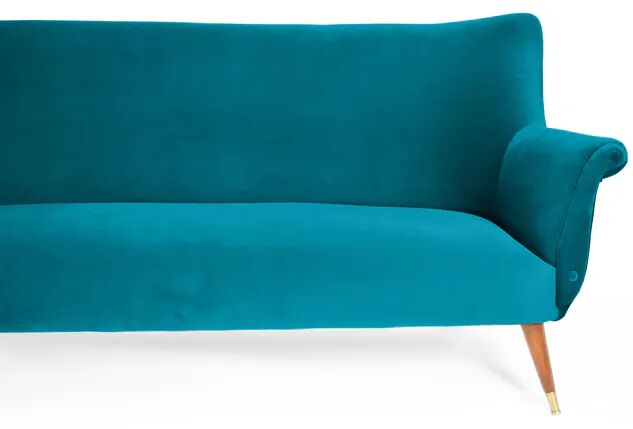 Turquoise velvet 3-seater sofa, 1960s, restored.