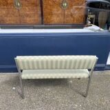 Chrome Bench Green Stripped 1970s Hollywood Regency Modernist Vintage