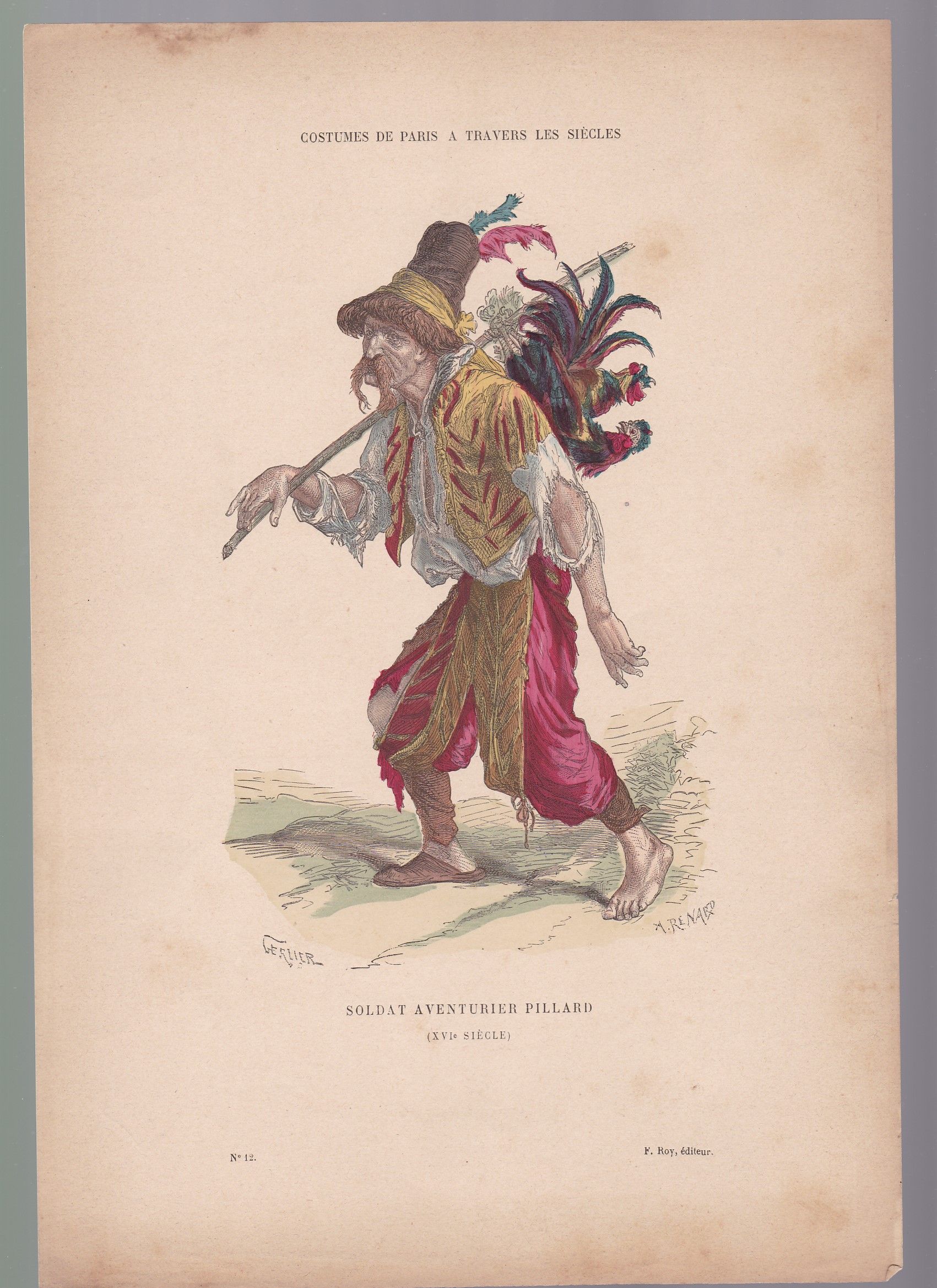 An Illustration an image a period plate: editor F . Roy costumes of Paris