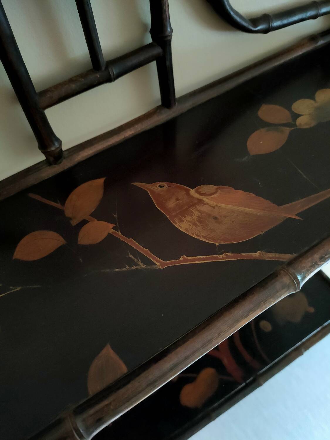 Antique bamboo and lacquer wall shelf