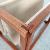 Scandinavian magazine door in teak and burlap, Denmark 60/70