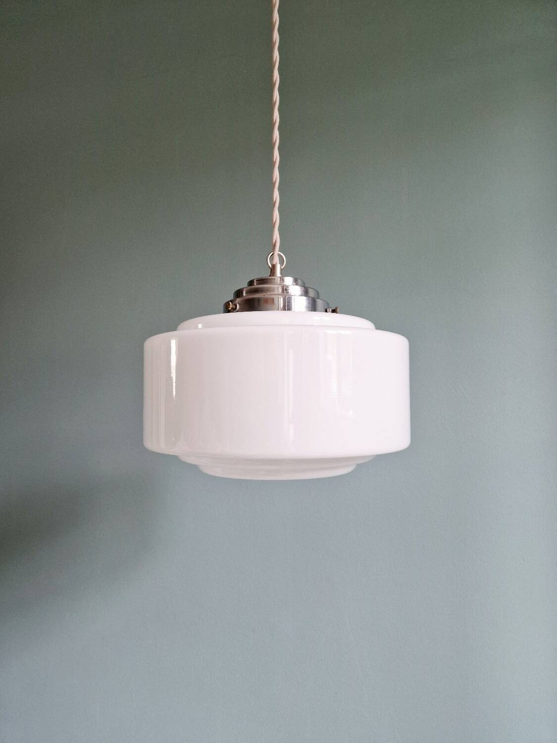 Art Deco pendant light in white opaline, 1920s-30s