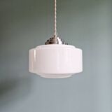 Art Deco pendant light in white opaline, 1920s-30s
