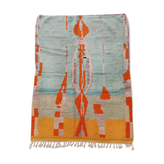 Tapis berbère marocain boujaad bleu et orange à motifs colorés 237x168cm
