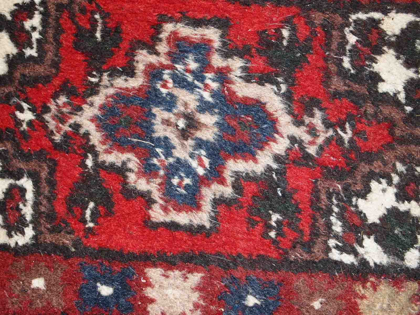 Vintage persian hamadan handmade carpet 1.3' x 1.9' (40cm x 59cm) 1970s, 1c762