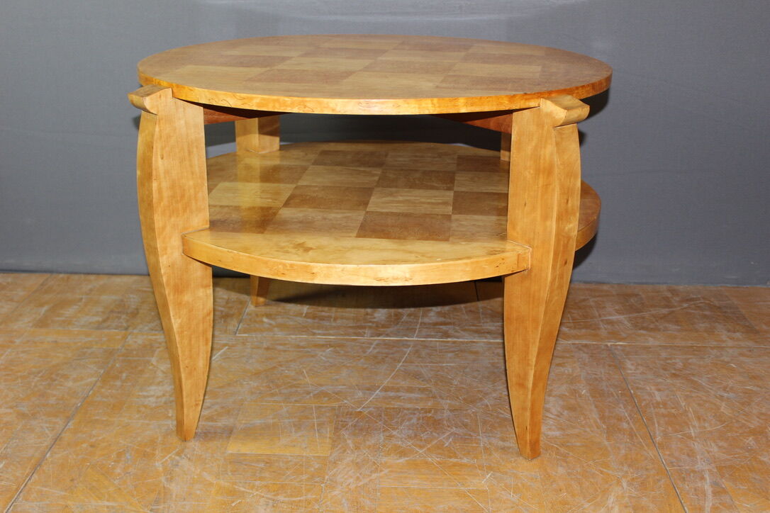 Art Deco Period Pedestal Table in Birch From Norway to Two Trays Around 1930