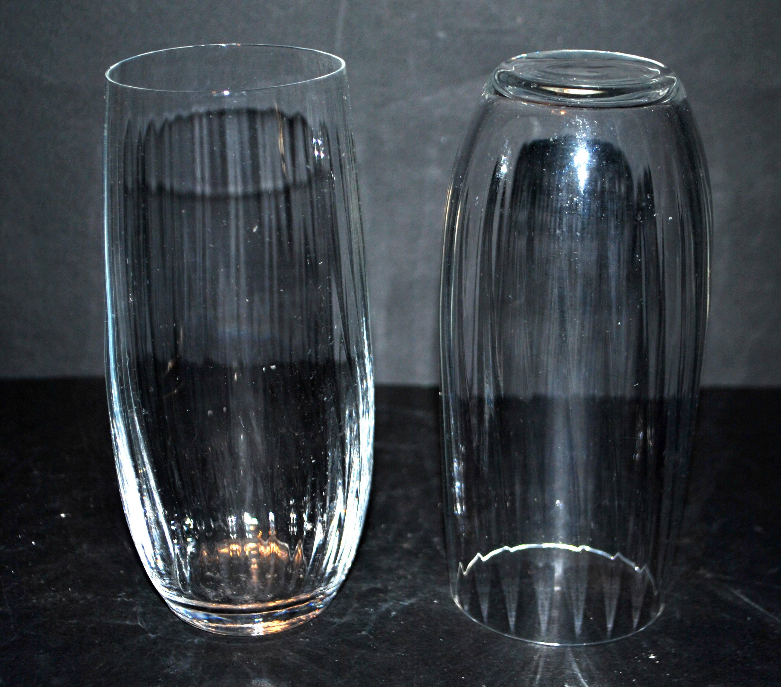 Set of 2 vintage Portieux H15 Venetian-ribbed molded glass juice and water glasses