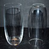 Set of 2 vintage Portieux H15 Venetian-ribbed molded glass juice and water glasses