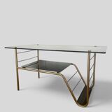 Modernist coffee table in metal and smoked glass