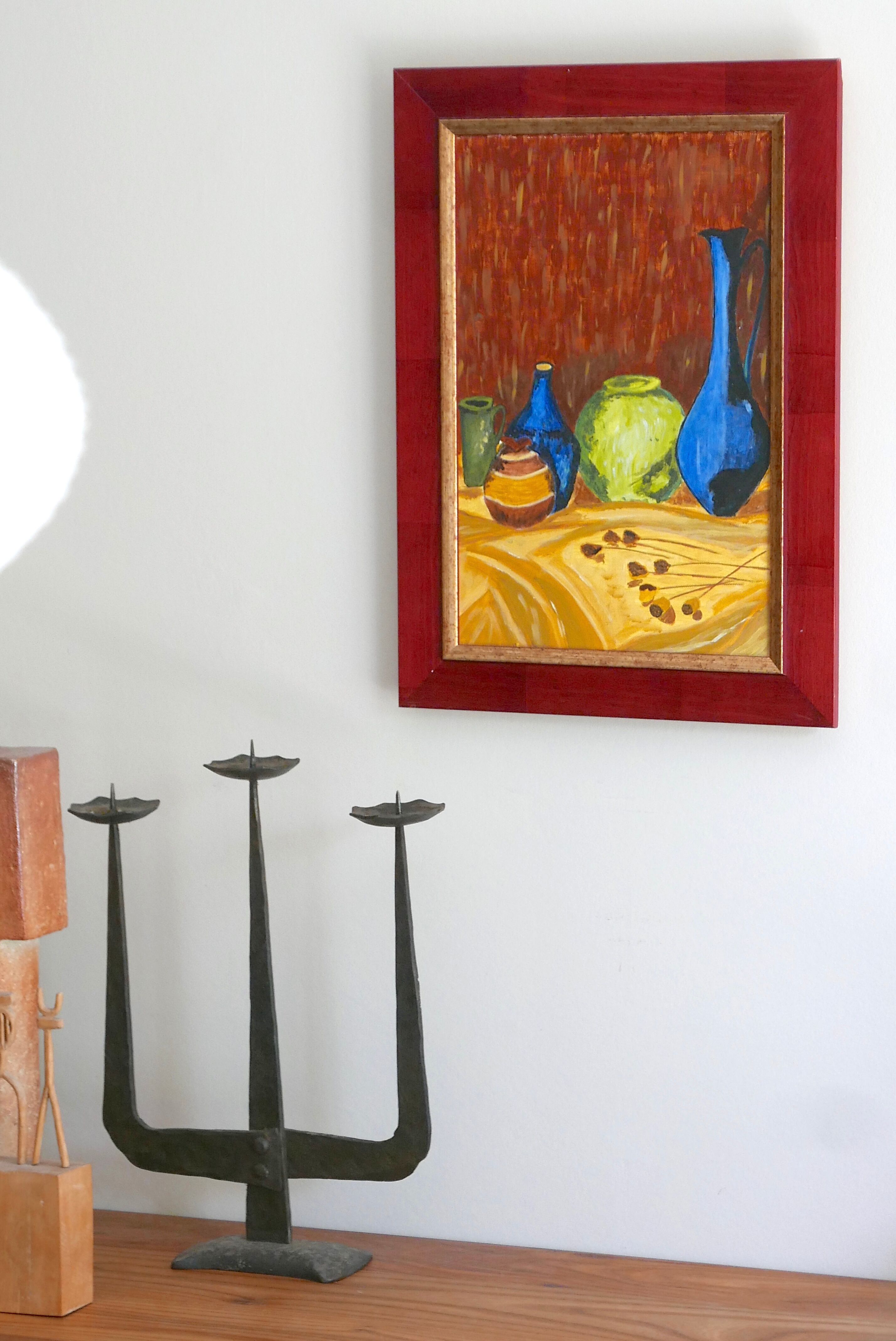 Painting, still life painting with vases, 70s