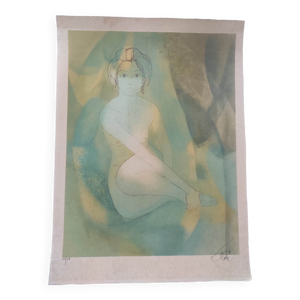 Femme bleue lithographie originale