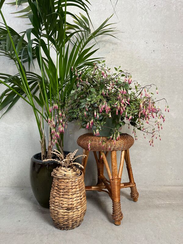 Tabouret vintage en osier / bambou