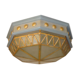 Large octagonal ceiling art deco wood and 1940s bubbled glass