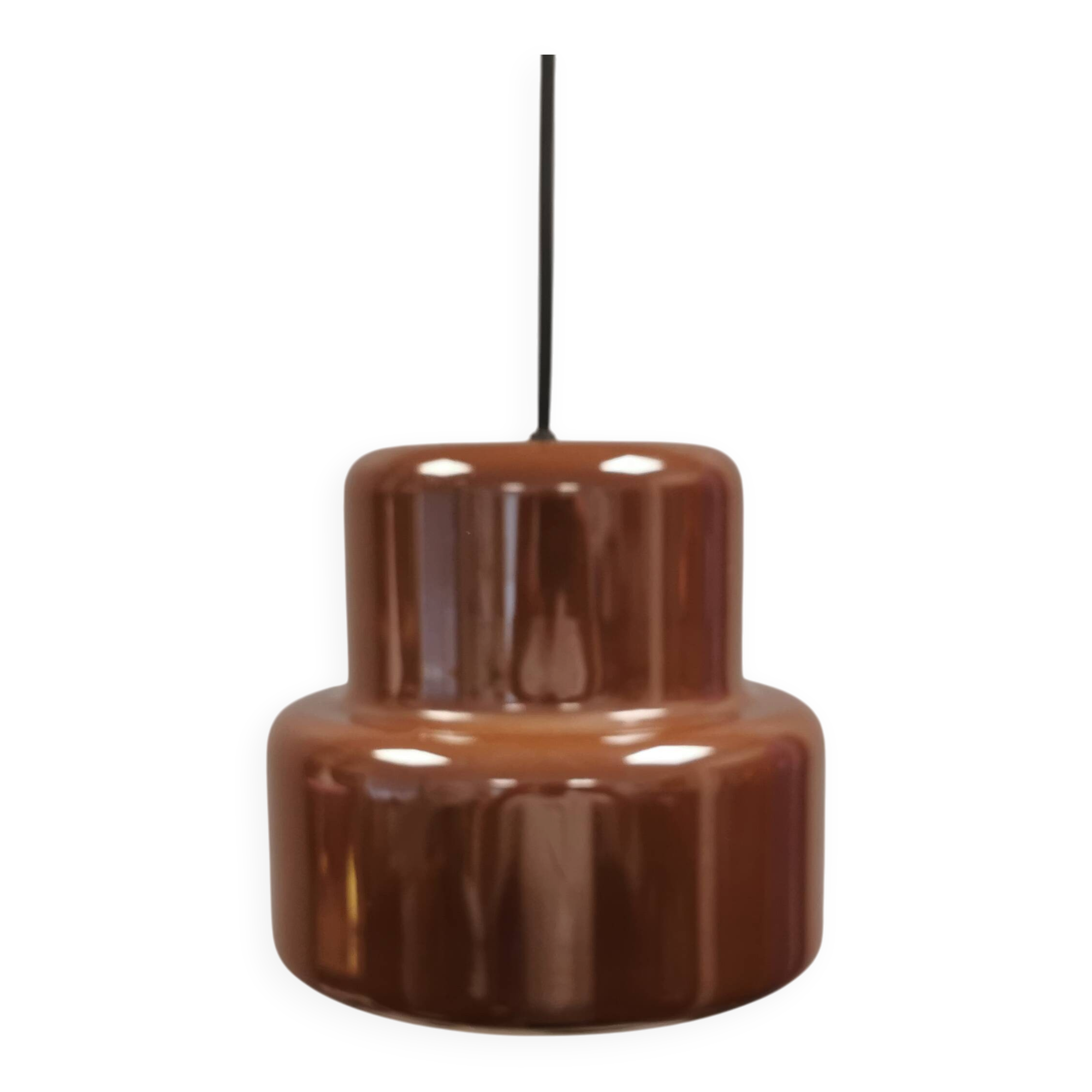 Mini poker hanging lamp in original brown colour by Jo Hammerborg 1977.