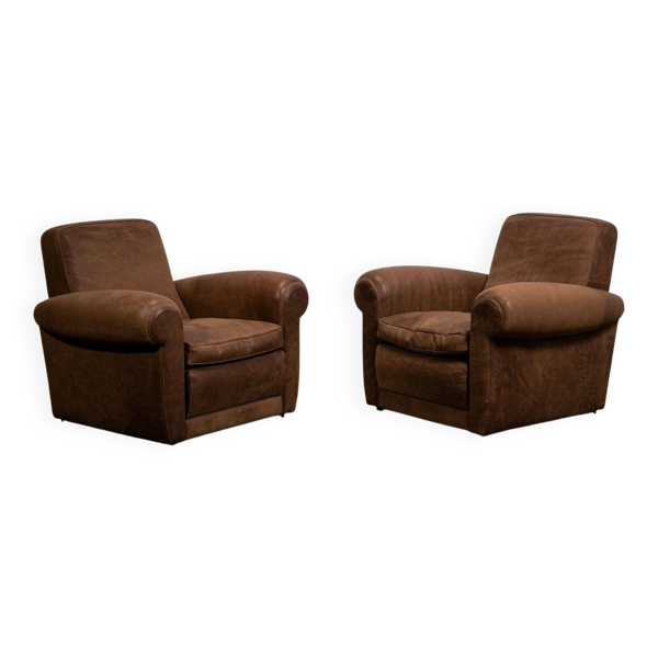Fauteuils Mickey par Baxter Italie en cuir Nabuk camel, vers 1998.