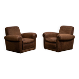 Mickey armchairs by Baxter Italy in Nabuk camel leather, circa 1998