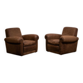 Mickey armchairs by Baxter Italy in Nabuk camel leather, circa 1998