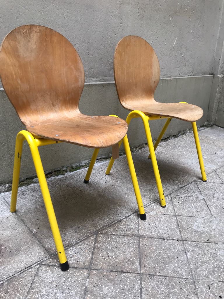 Set of 2 wooden chairs and yellow structure