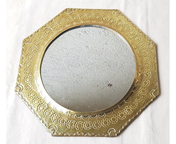 Hexagonal brass mirror 28x28cm